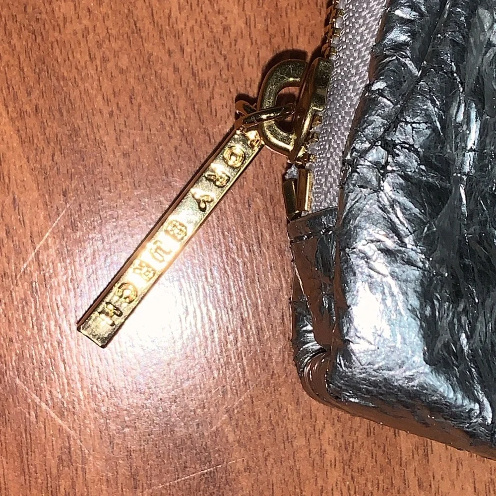 Tory Burch “Cracked” Metallic Mini Zip Pouch